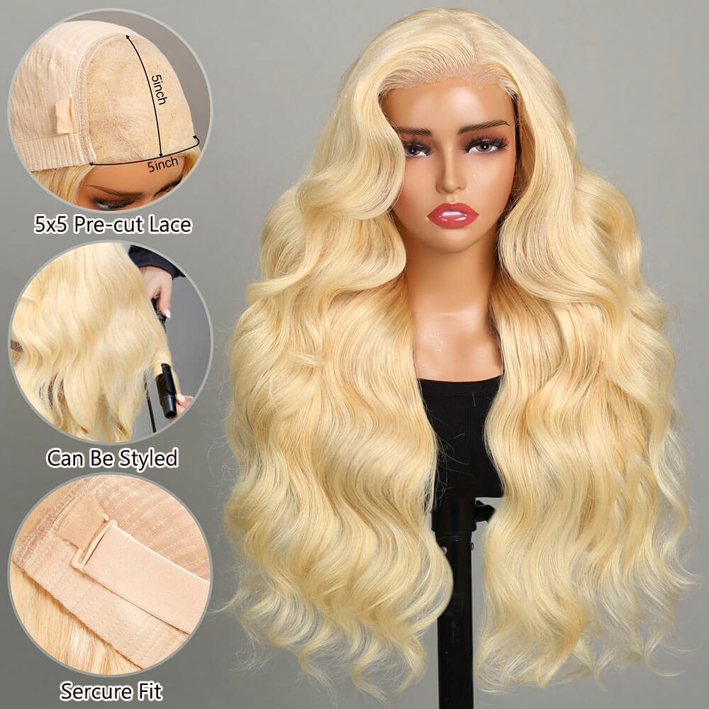 blonde body wave wigs human hair glueless 3D dome cap