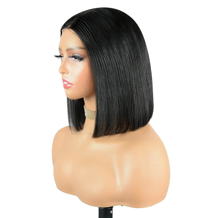 Glueless Straight Black Bob Wig Pre-cut Lace