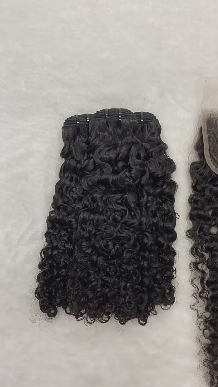 Burmese curly raw hair bundles with 4x4 5x5 lace closure and 13x4 lace frontal