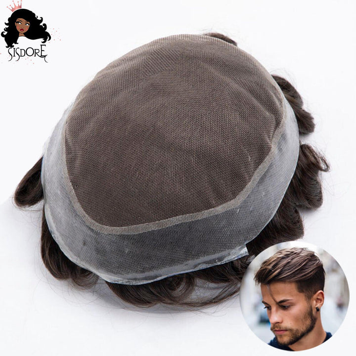 Australia Base Toupee for Men Soft Swiss Lace with PU Skin Base Hair Prosthesis Natural Hairline Hair Replacement System Hair piece Mens Wigs Male Toupee 