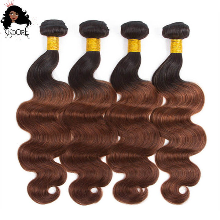 Dark Copper Body Wave Hair Weaves 4 Bundles 1B 33 Ombre Two Tone