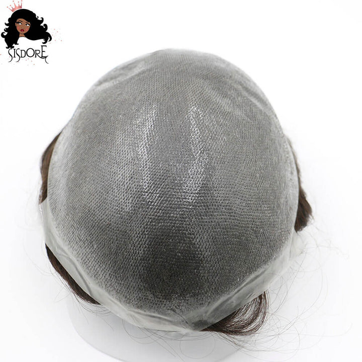 High-quality V Loop thin skin toupee for men with advanced hair replacement system