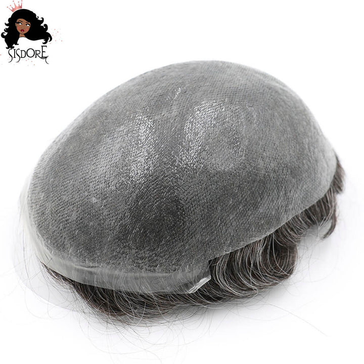 Men’s hair replacement system with V Loop thin skin toupee