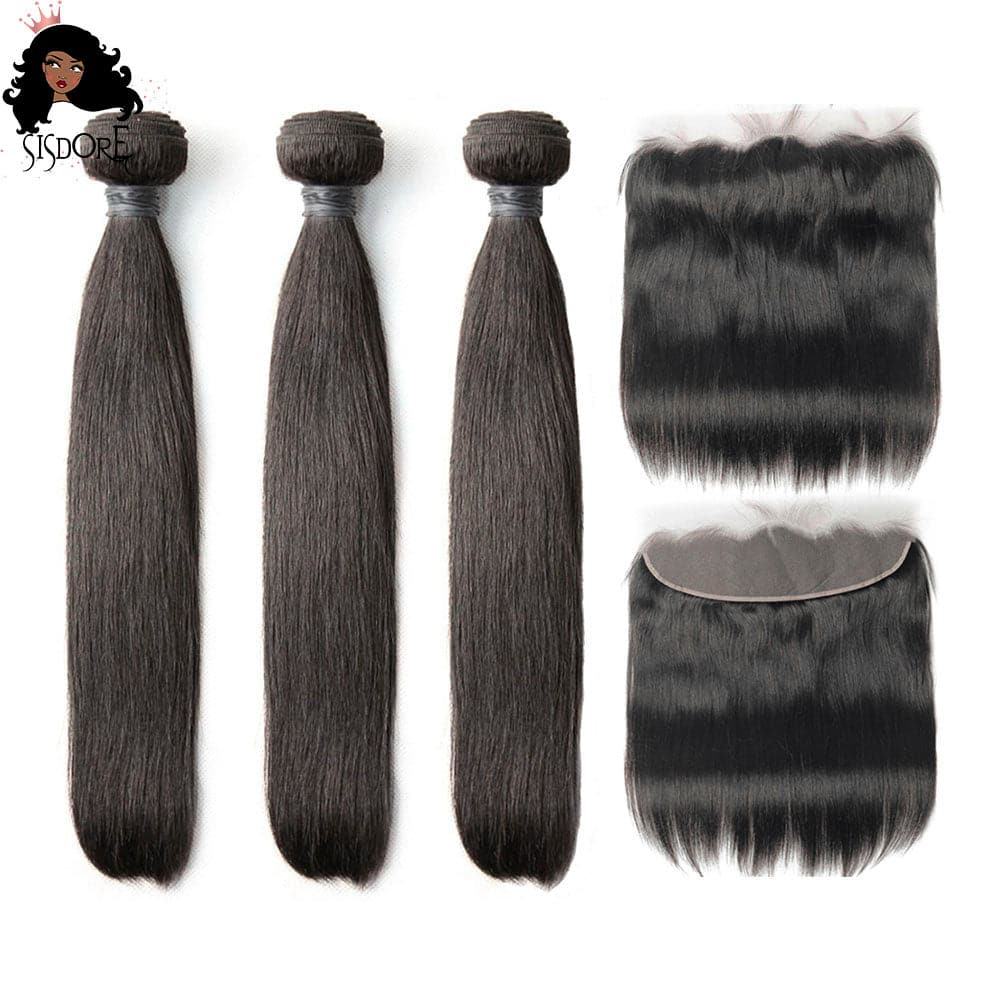 Straight Human Hair Bundles with Lace Frontal 