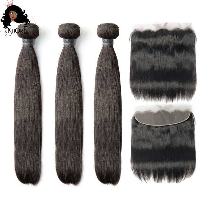 Straight Human Hair Bundles with Lace Frontal 