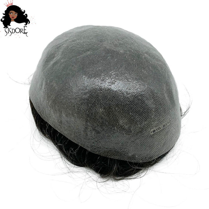 Strong Single Knot Poly Skin Toupee Hair Replacement  PU Hair System Male Wigs 